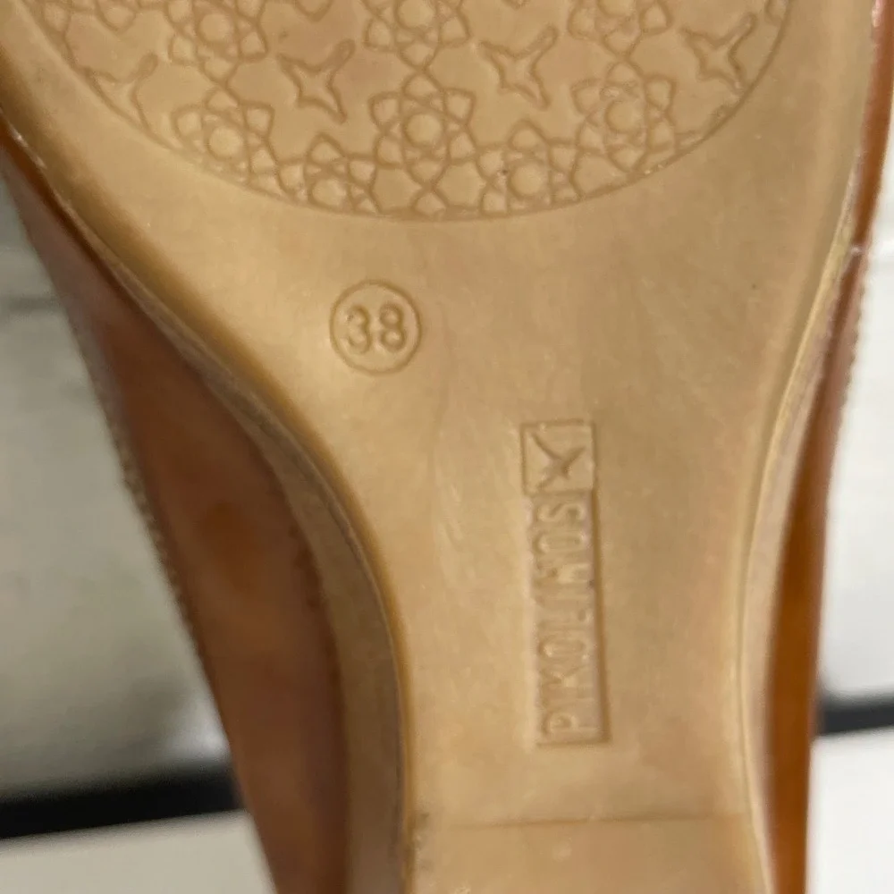 Pikolinos Capri Laser Cut Wedge Sandals Mules Blue Leather Women's 38‎ EU/8 US